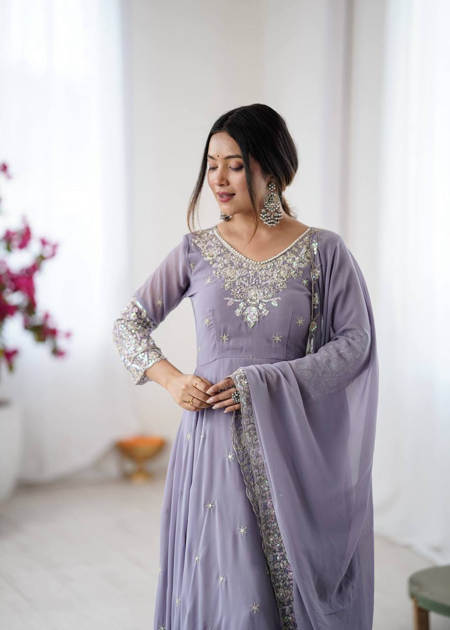 Laksharaa Sarees MYRA — Georgette Anarkali Suit Lilac Close Up