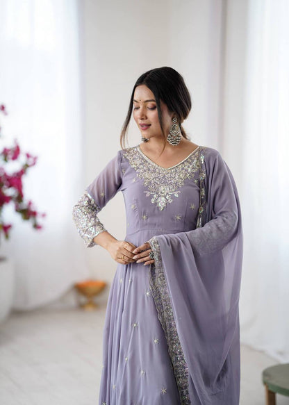 Laksharaa Sarees MYRA — Georgette Anarkali Suit Lilac Close Up