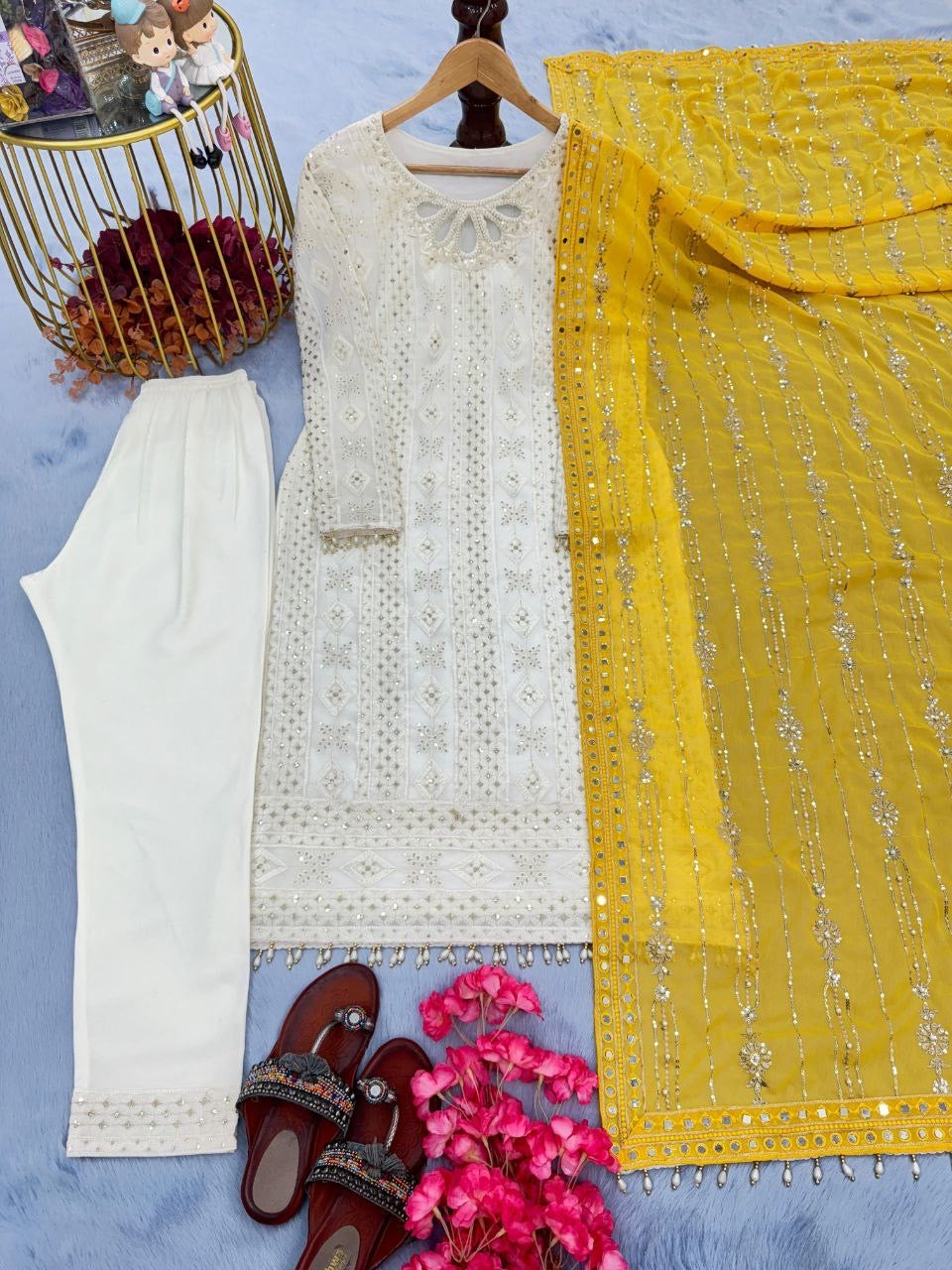 White x Yellow Pakistani Suit