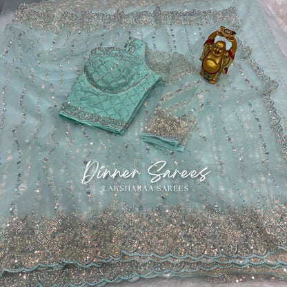 Laksharaa Sarees FREYA — Grand Partywear Saree with Pearl Work Aqua