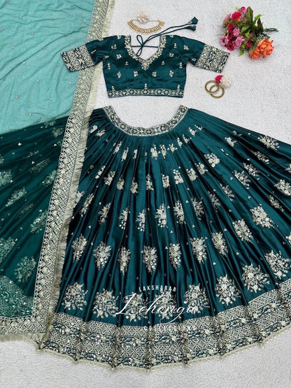 Thoolashi Bottle Green x Satin Lehenga