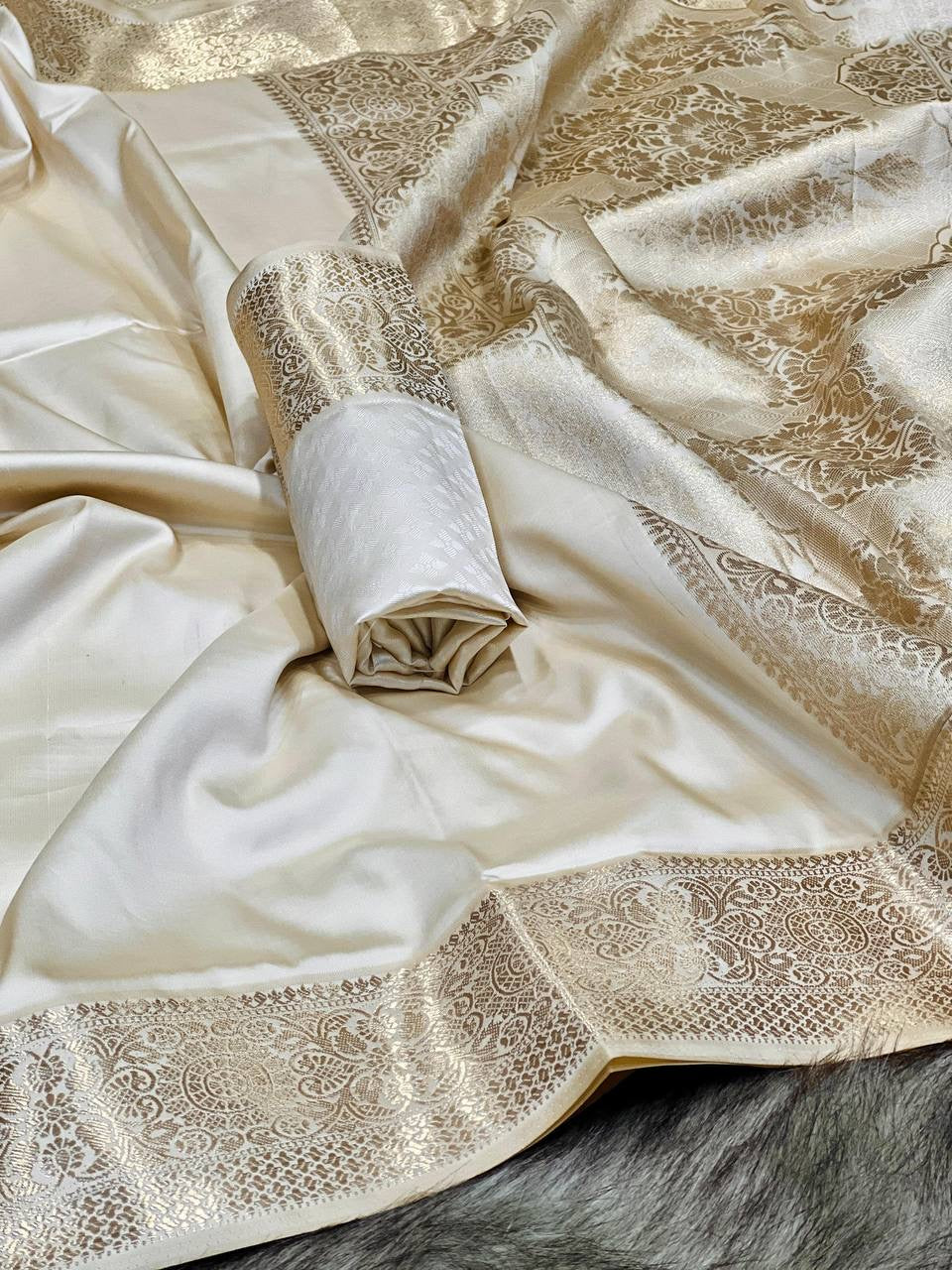 Cream x Gold Softy Silk Saree