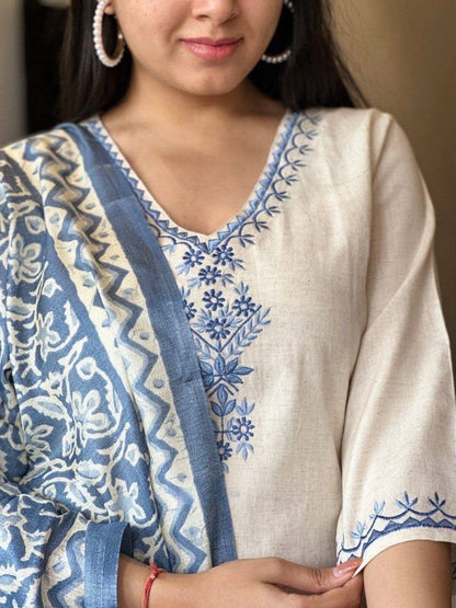 Festive Special Off White Kadhi Kurti Set