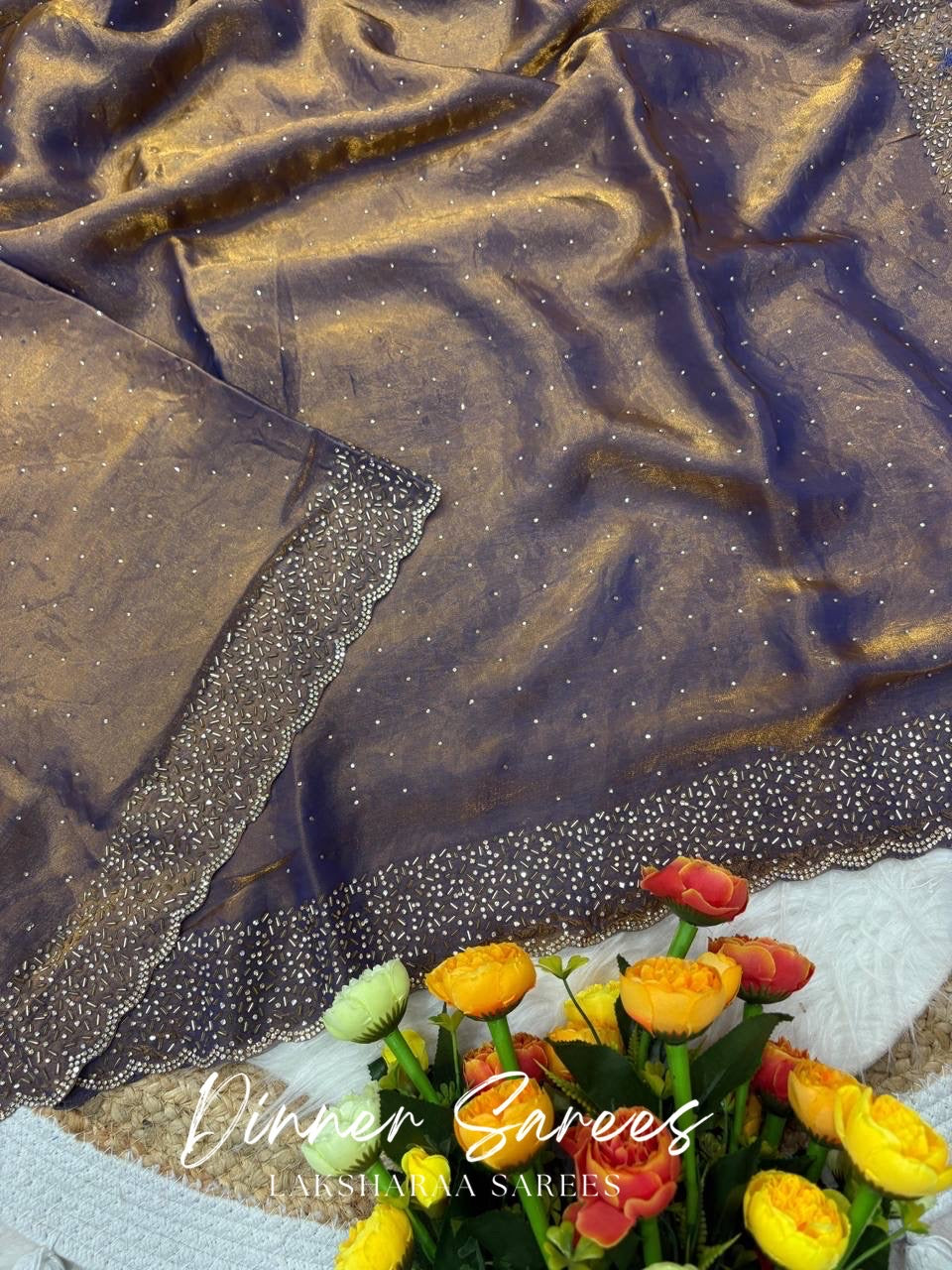 NAYLAA - Space dinner saree with stone border