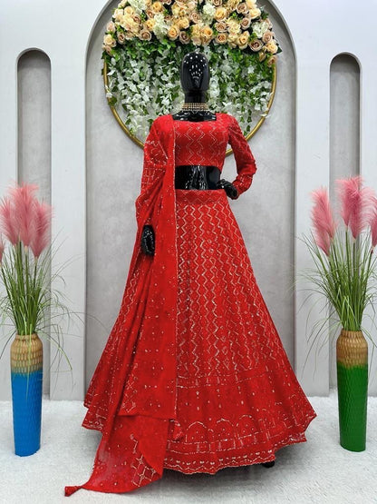 Stunning Red Lucknowi Lehenga