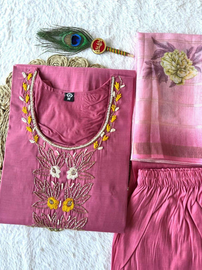 Laksharaa Sarees Mul Cotton Comfy Kurti Set Pink Folded Top View