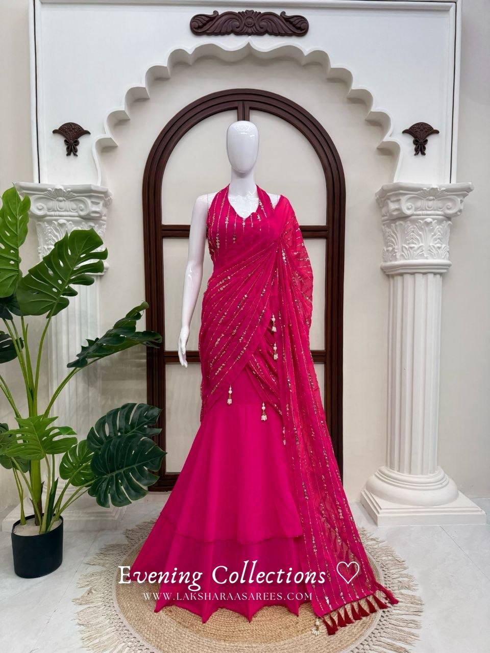 Laksharaa Sarees TALIA Lehenga Saree Hot Pink Front View