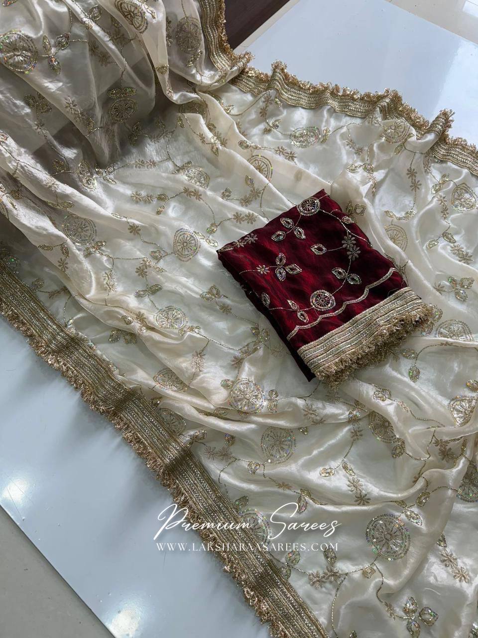 Laksharaa Sarees Shimmer Silk Saree with contrast blouse Off-White Detail