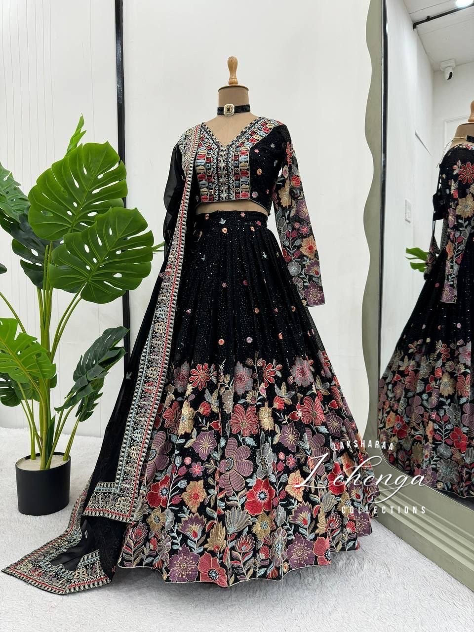 SONIYAA - Black Premium Floral Lehenga