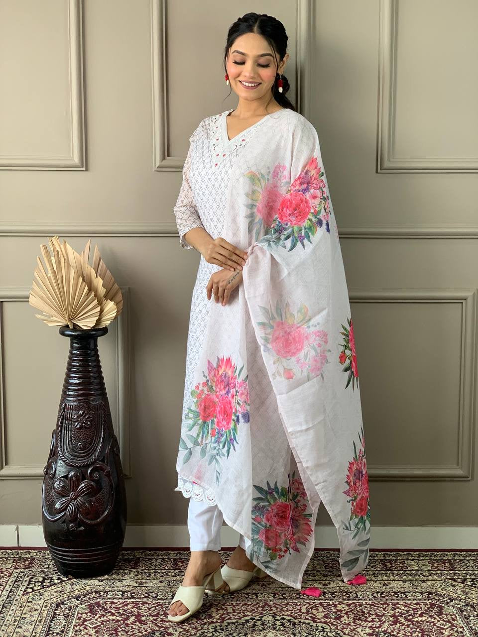 OffWhite Floral Kurti Set