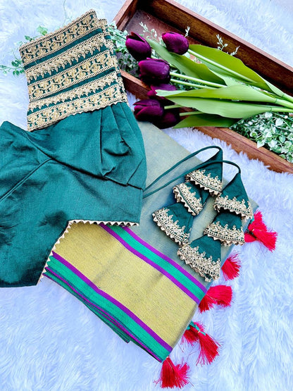 ASHA - Dual Tone Silk Saree x Readymade Blouse