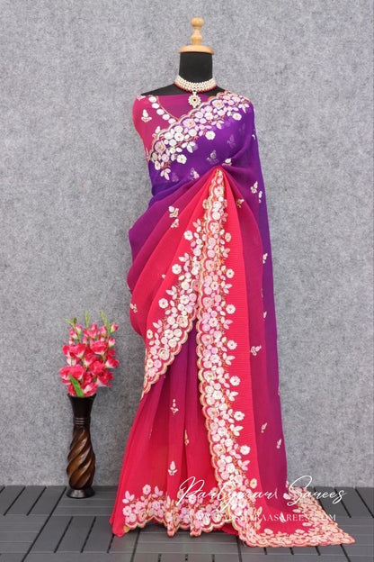 ALISA Rainbow Ombre Georgette Saree