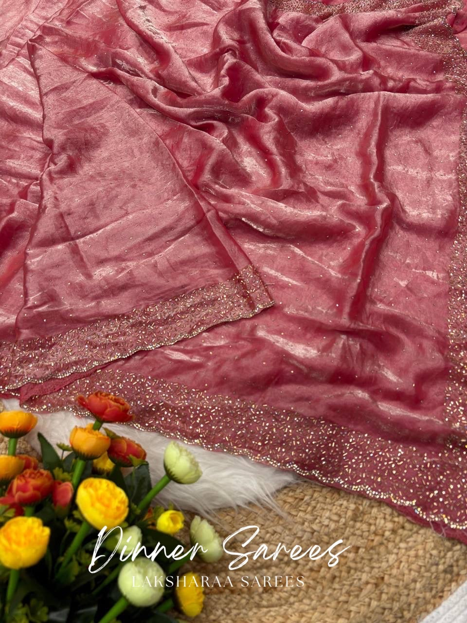 NAYLAA - Space dinner saree with stone border