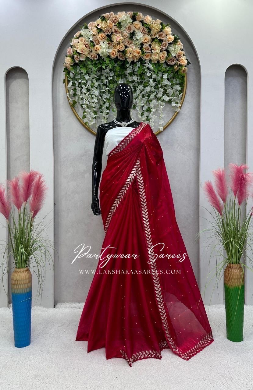 ROOPA - Soft Shimmer Silk Saree with leaf Jarkan Border