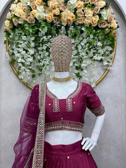 PREYA - Stunning Wine Purple Satin Georgette Lehenga