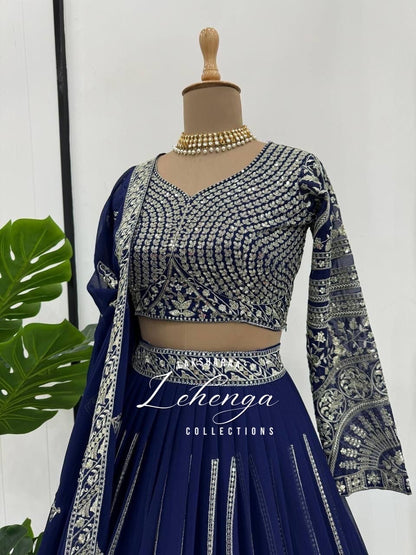 LEAA — Premium Blue Lehenga x Green Work Blouse