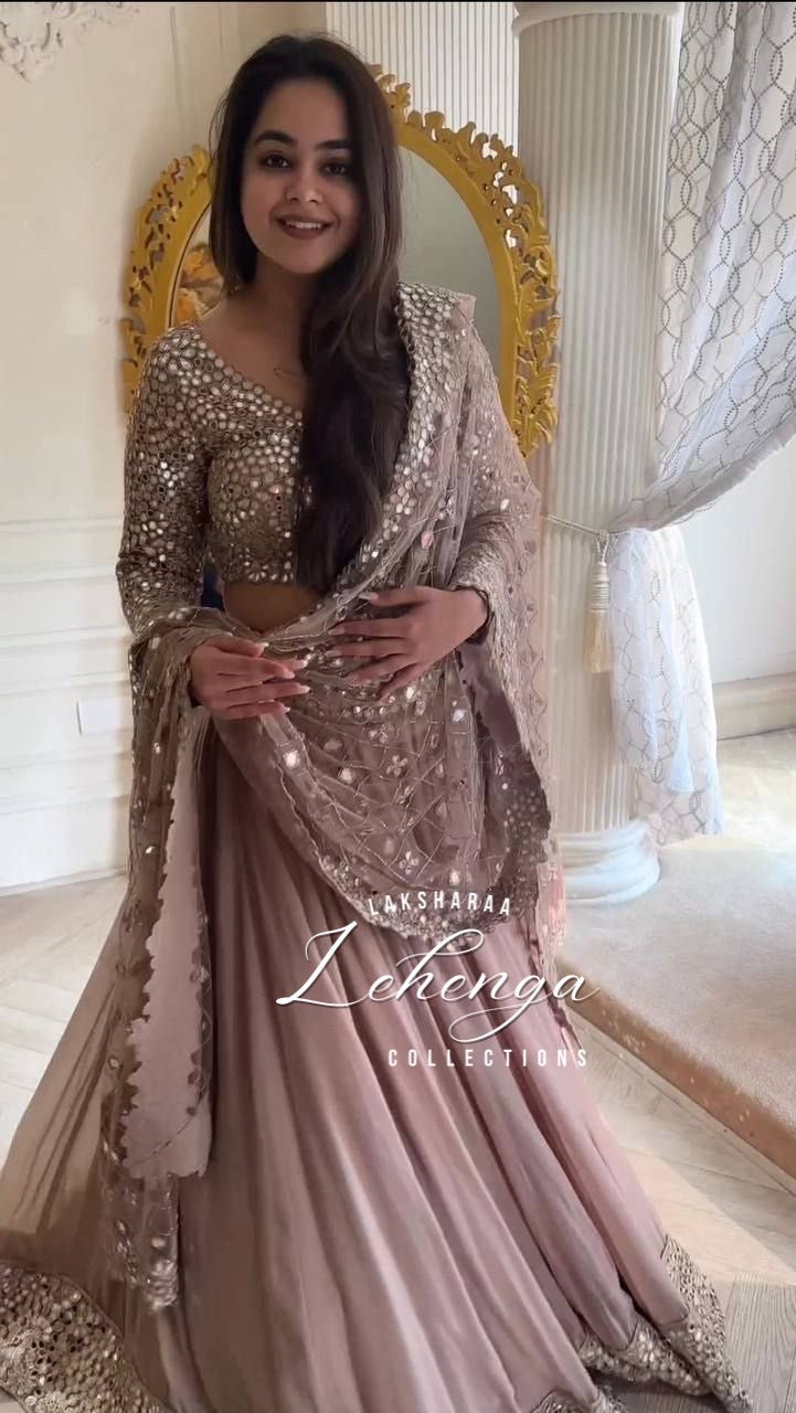 SAVITAA - Mauve Pink x Silver Georgette Lehenga with Stunning Duppata