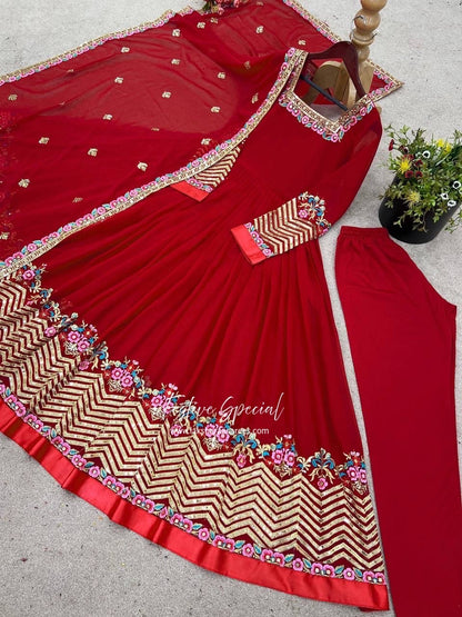 KUSHI - Floral Box Neck Georgette Anarkali
