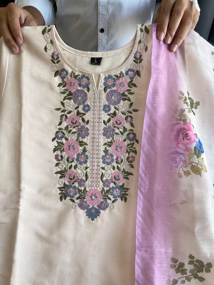 Beige Floral Kurti Set