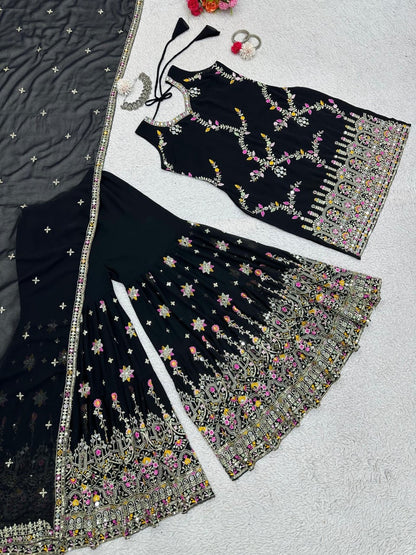 KIRA - Premium Black Floral Sharara Suit