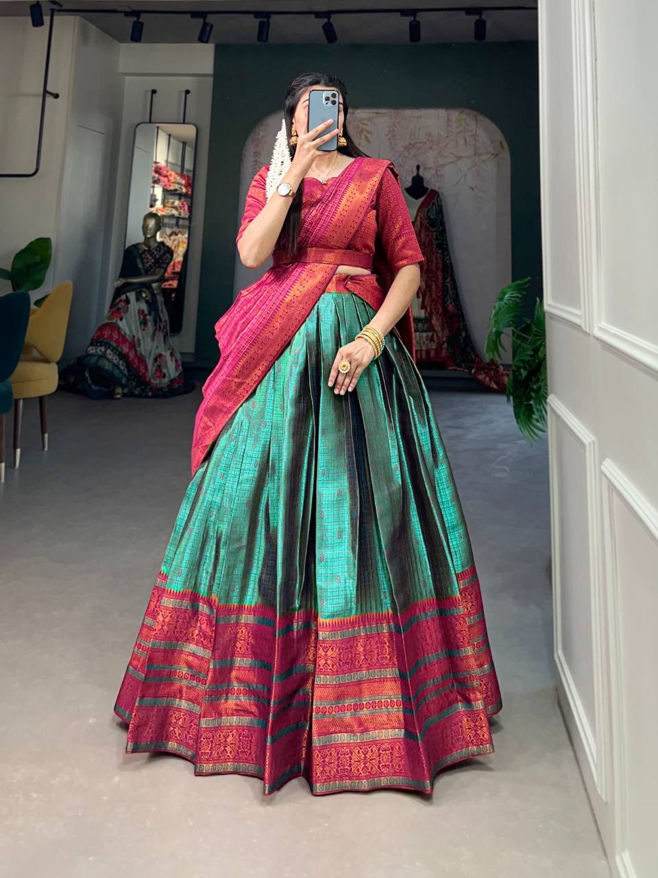 Azhagi - Half Sarees Kanchi Banarasi Lehenga