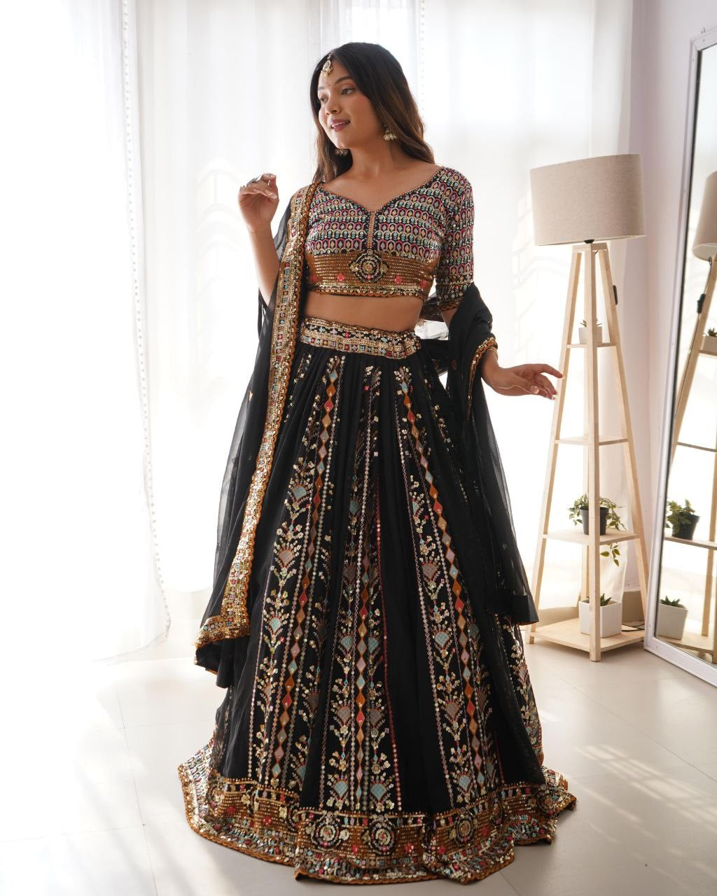 Black x Multicoloured Lehenga