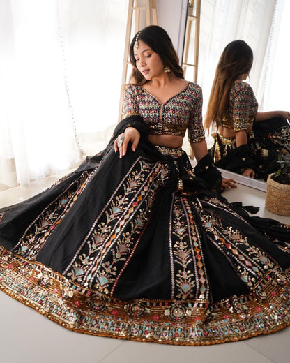 Black x Multicoloured Lehenga