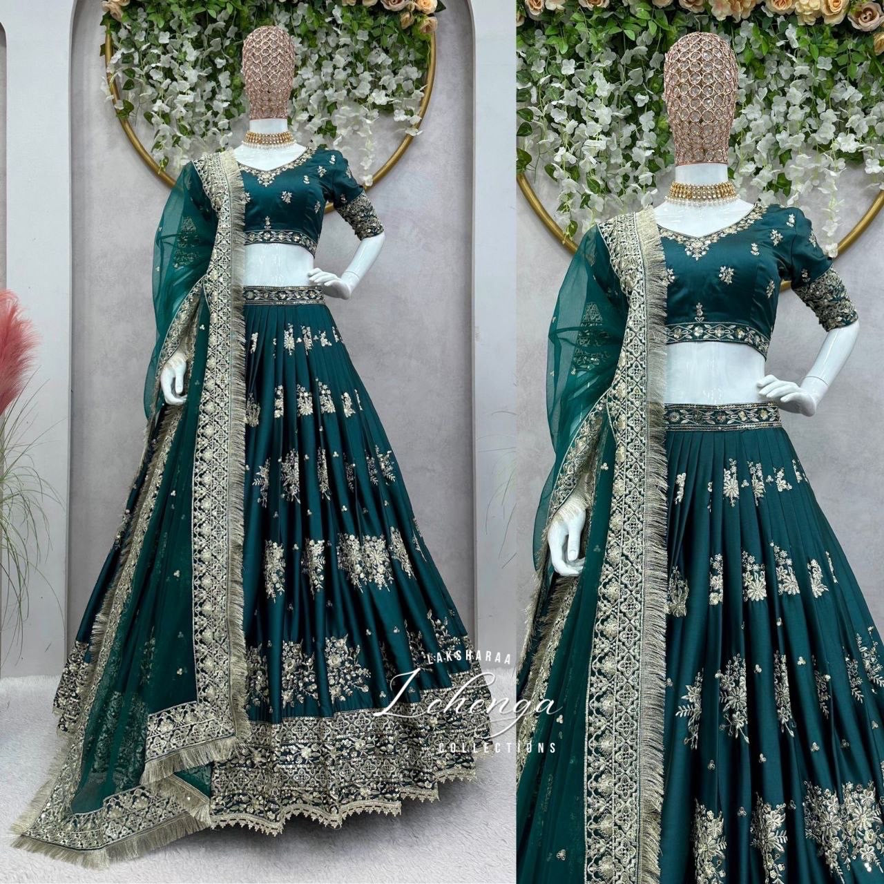 Thoolashi Bottle Green x Satin Lehenga