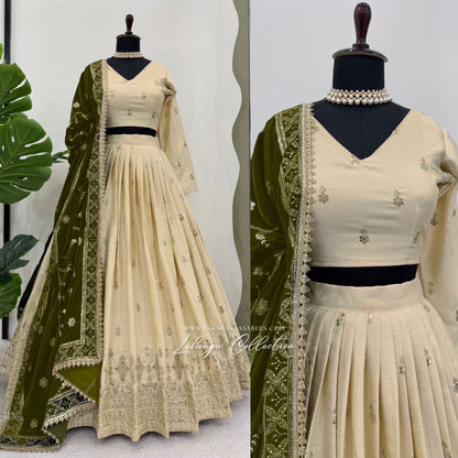 PRANAVI - Gold X Green Georgette Silk Lehenga