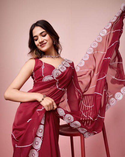 Partywear Readymade Georgette Saree - in soft shades