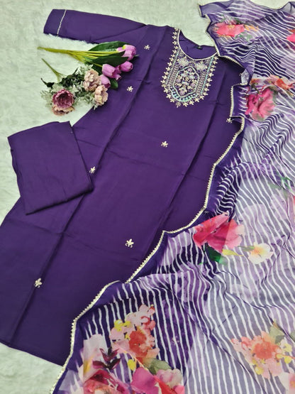 Premium Purple Kurti Set with Grand Neckline