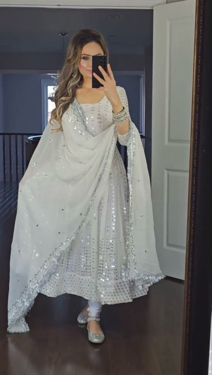 Lalii White Georgette Anarkali Suit