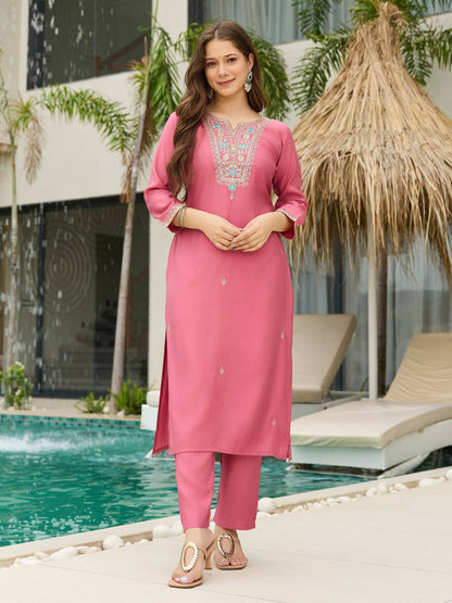 Laksharaa Sarees Baby Pink Comfy Kurtis Set Front View