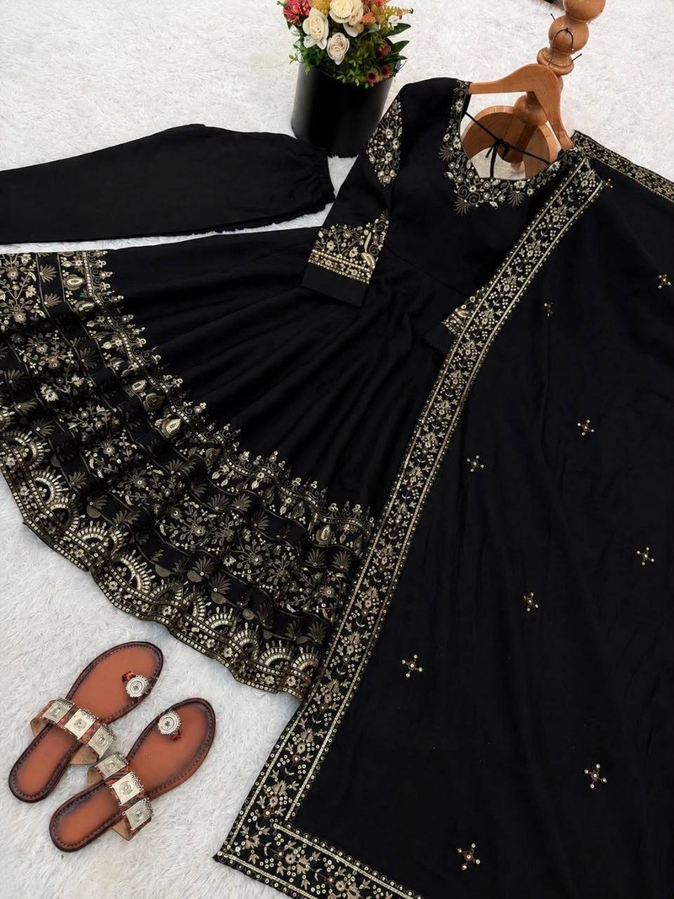 Laksharaa Sarees Black Anarkali Suit Flat Lay Front View