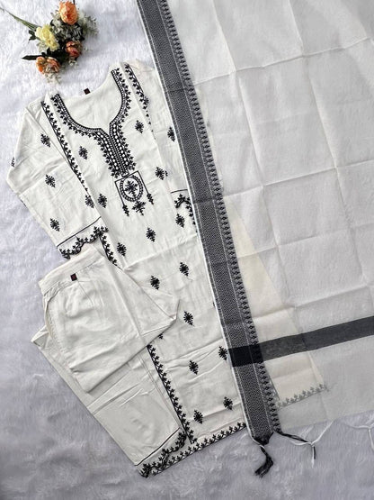 Laksharaa Sarees Festive Kadhi Cotton Kurti Set Off-White