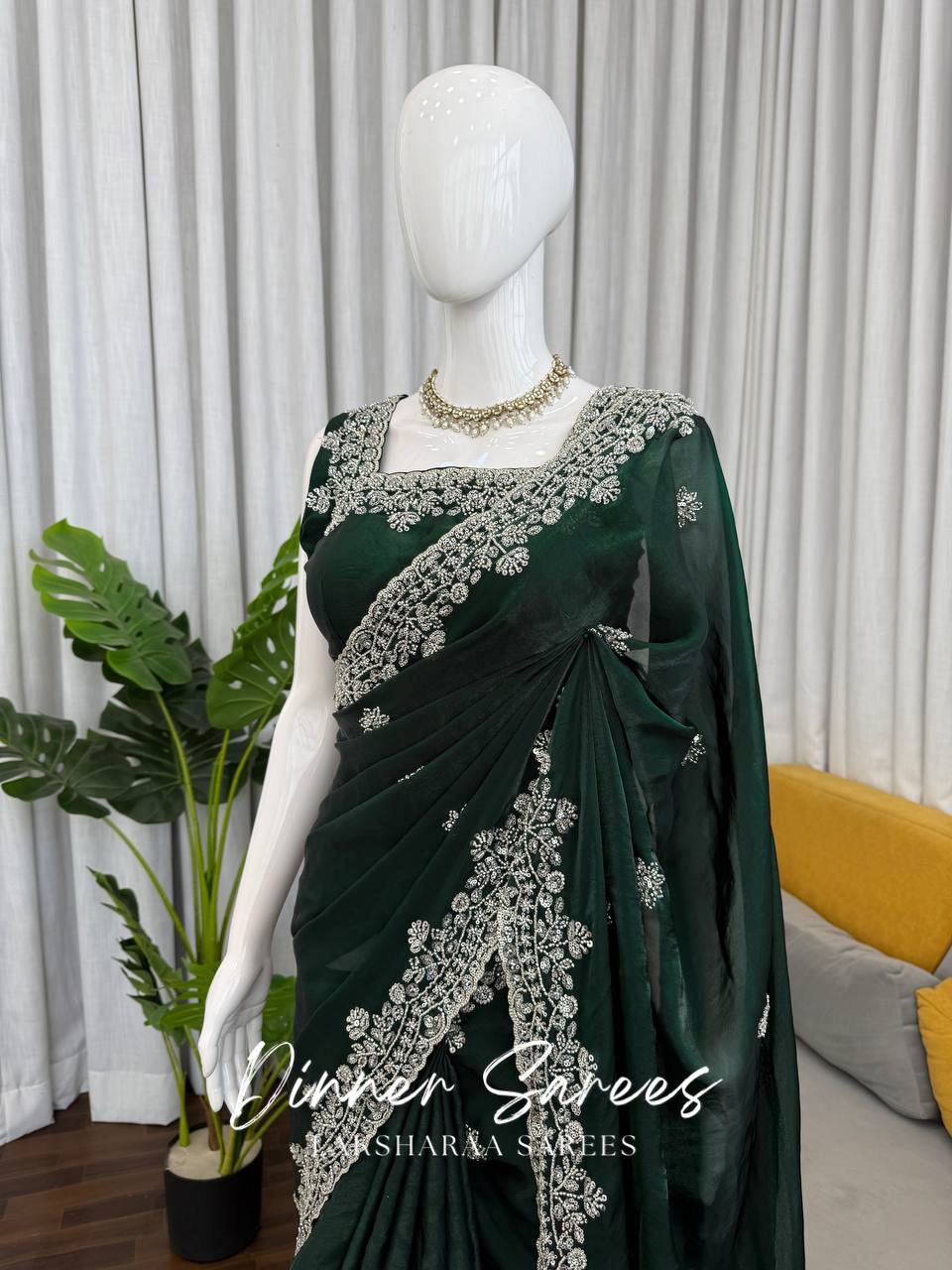 Laksharaa Sarees MEENA Grand Green Shimmer Saree Mannequin Close-up