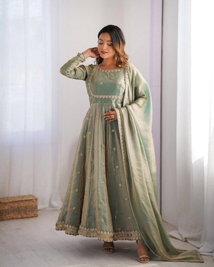 Laksharaa Sarees MIYAA — shimmer silk Anarkali suit Sage Green