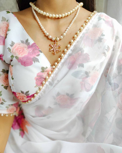 Georgette Floral Saree x Pearl Border