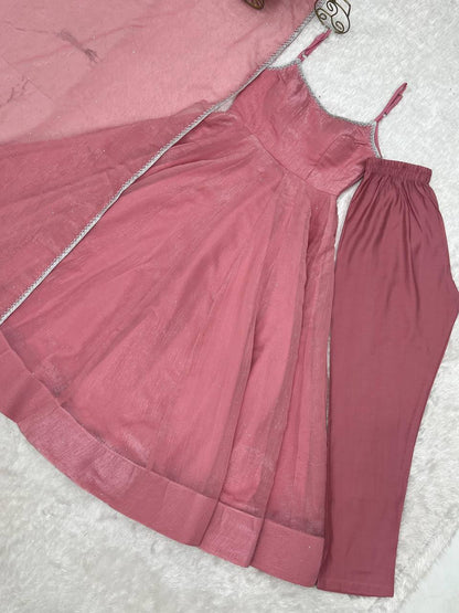 Laksharaa Sarees SILVIA — crunchy silk Anarkali Dusty Rose Flat Lay