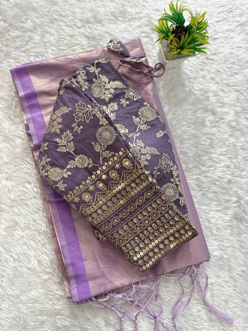 Premium Organza Tissue Silk Saree With Readymade Blouse