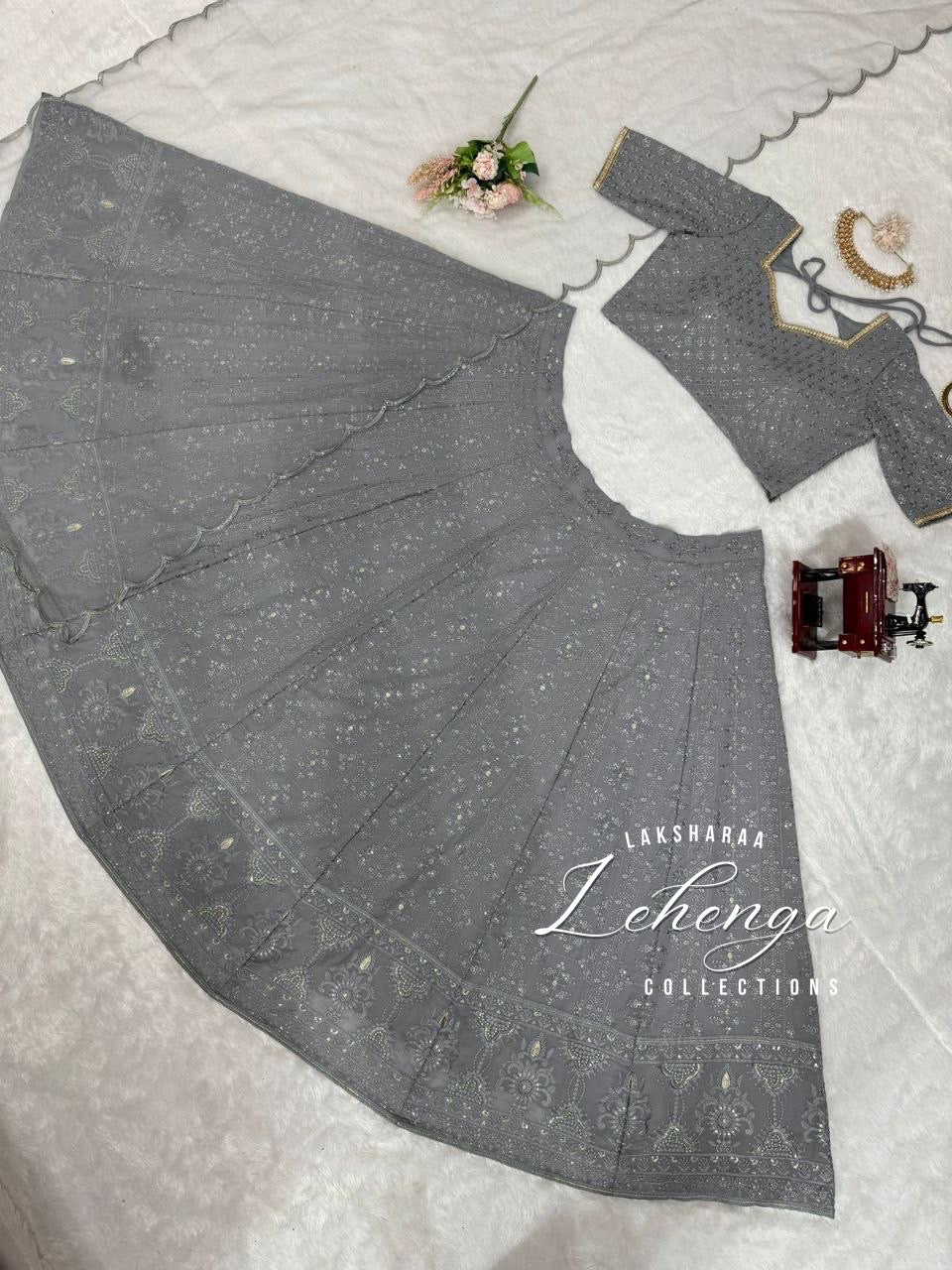 Grey Grand Embroidered Lehenga