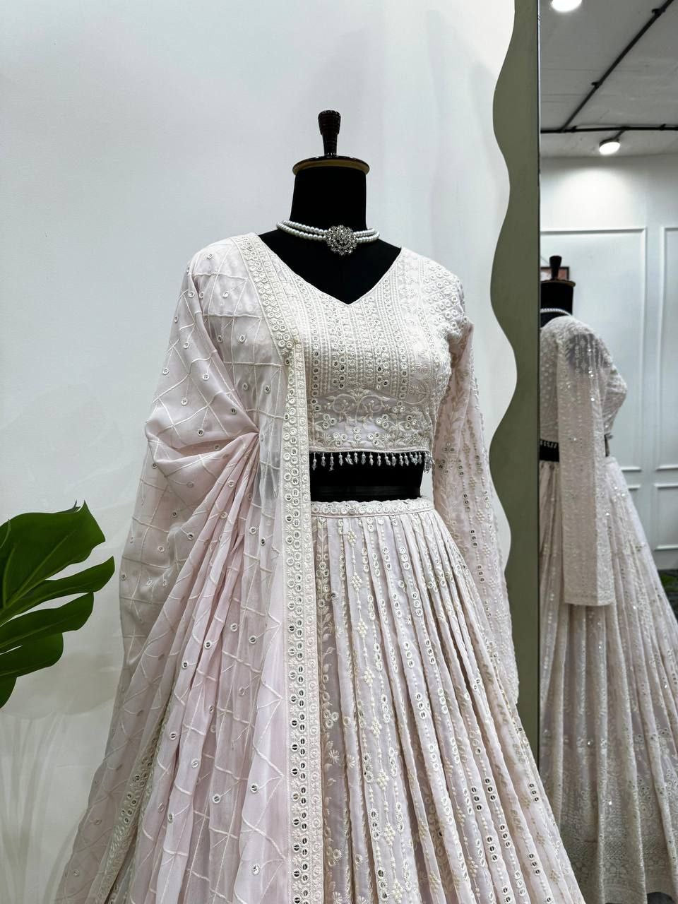 MIRAA - Pinkish White Georgette Lucknowi Lehenga