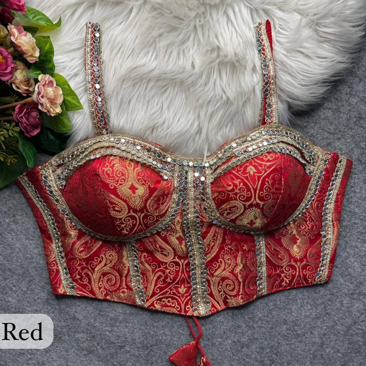 Laksharaa Sarees Partywear Western Style Corset Blouse Red