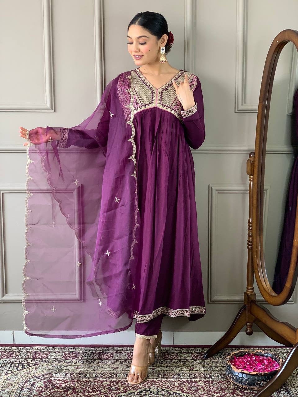 Premium Purple Kurti Set x Grand Neckline