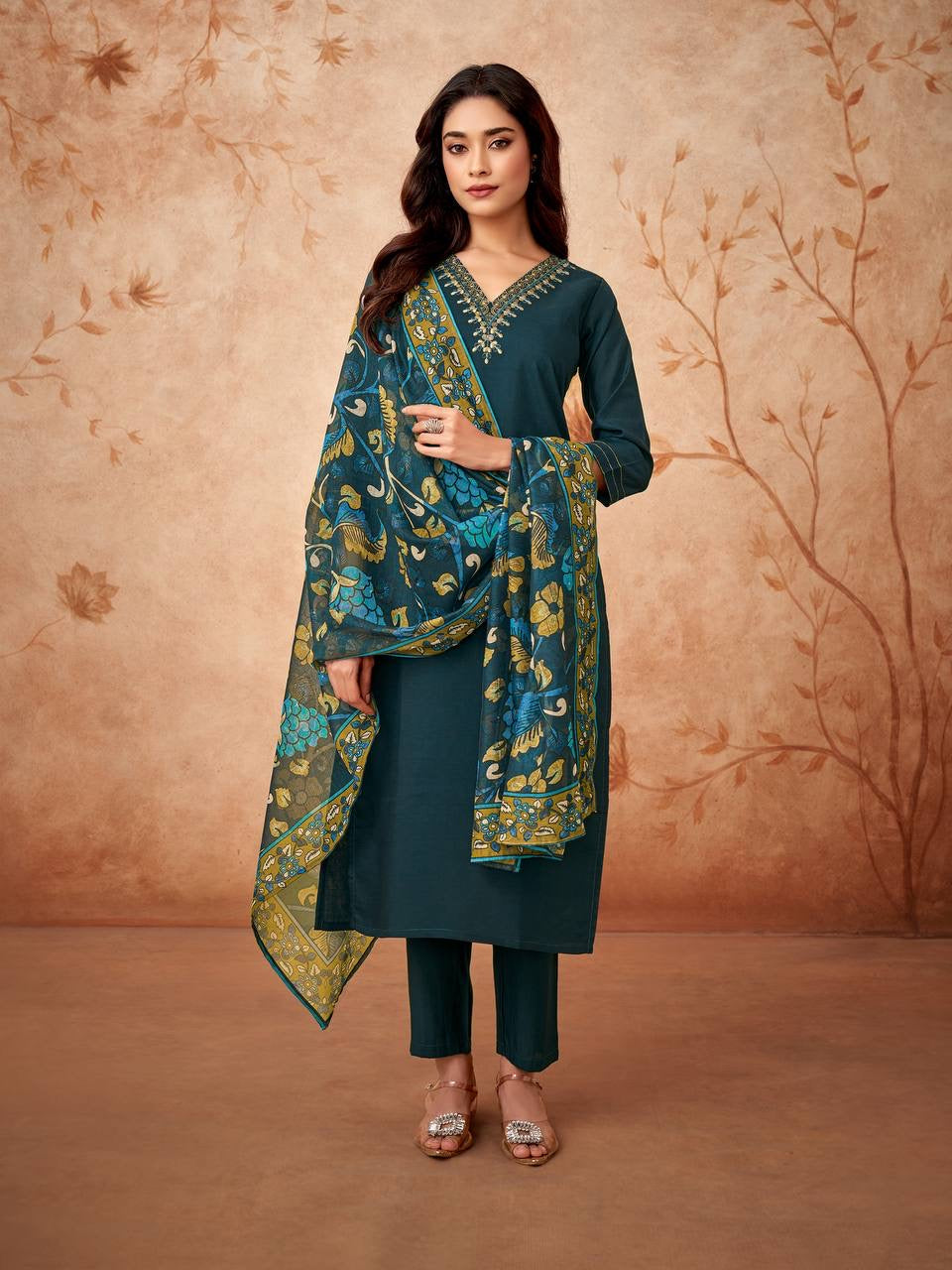 Teal x Floral Duppata Kurti Set