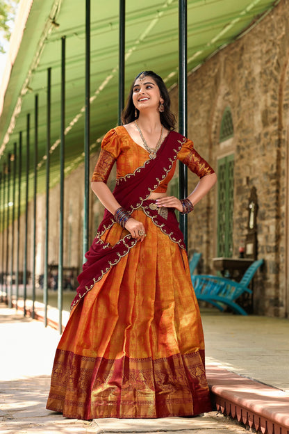 Meenaxi - Half Sarees Kanchi Banarasi Lehenga