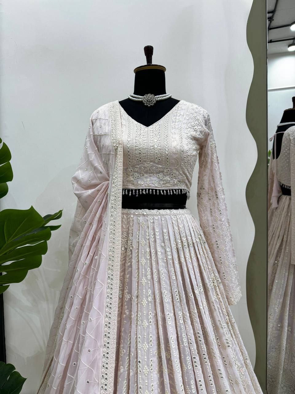 MIRAA - Pinkish White Georgette Lucknowi Lehenga