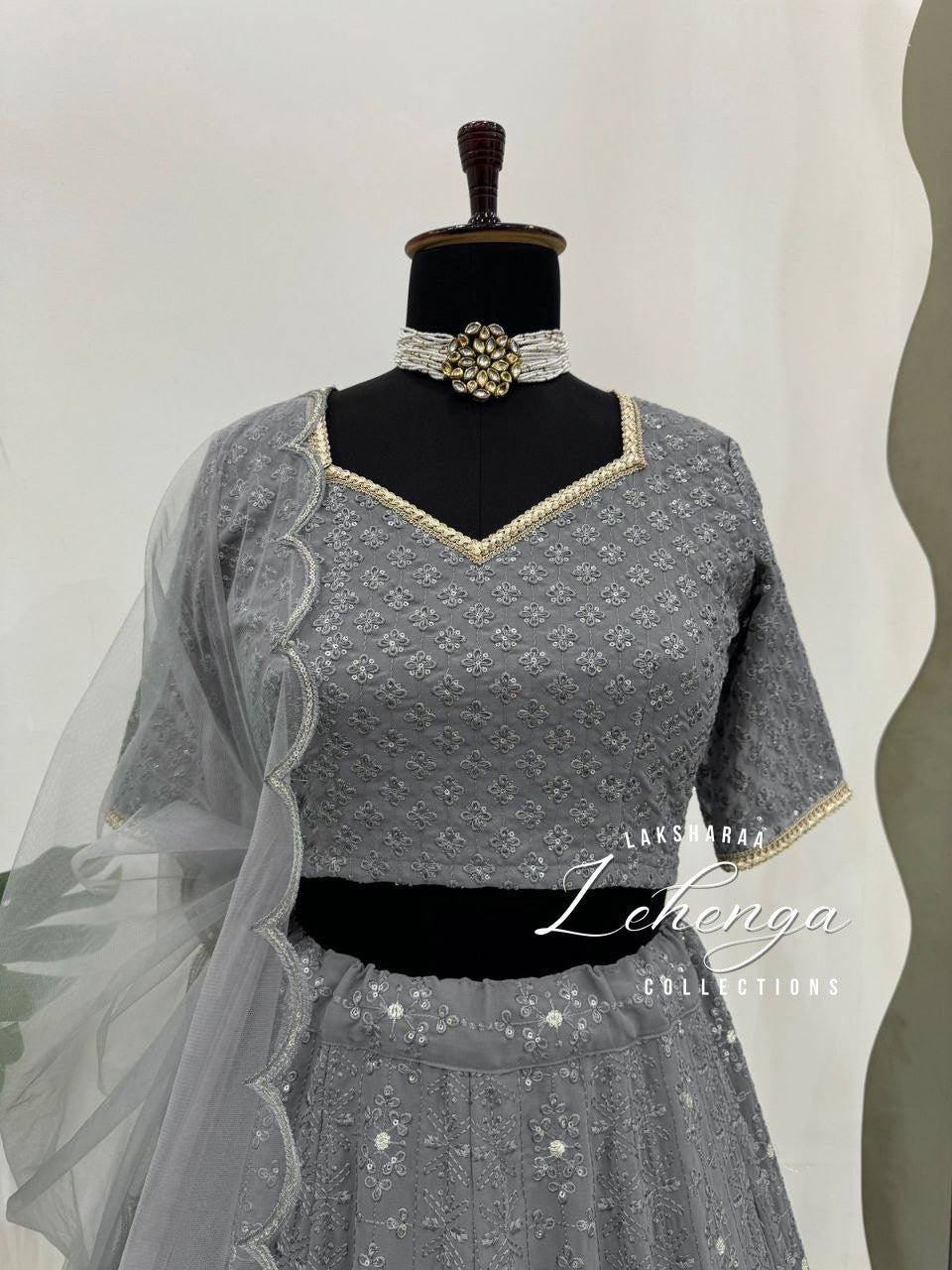 Grey Grand Embroidered Lehenga