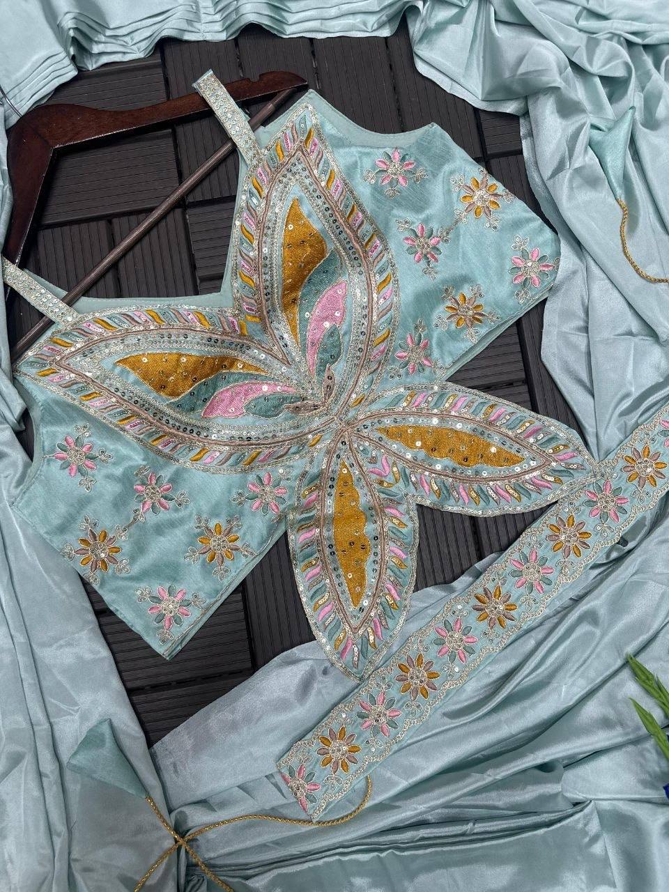 Laksharaa Sarees blue ready to wear saree Aqua Flat Lay