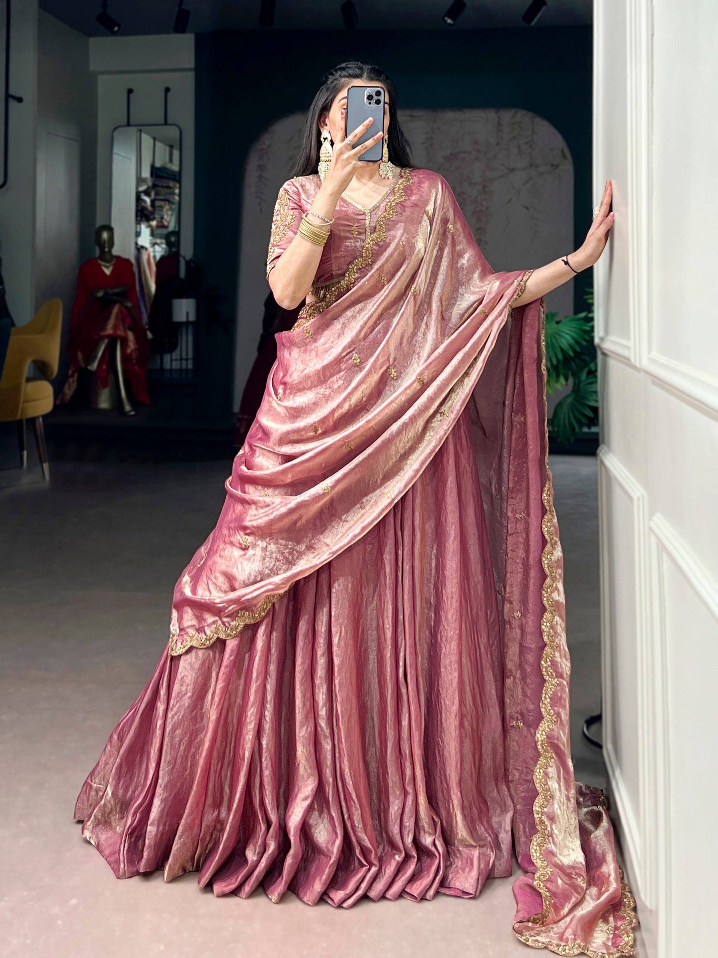 Laksharaa Sarees SAHANA — Metallic Shimmer Partywear Lehenga Rose Gold
